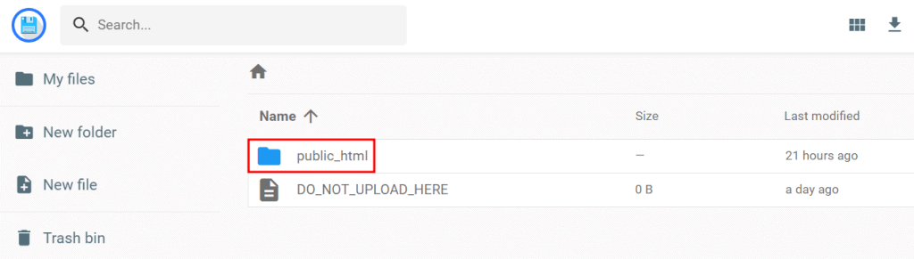 La directory public_html nel File manager
