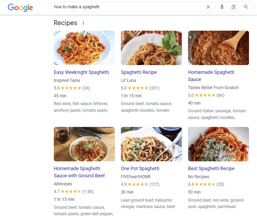 Un esempio di rich result sulle pagine dei risultati di ricerca di Google
