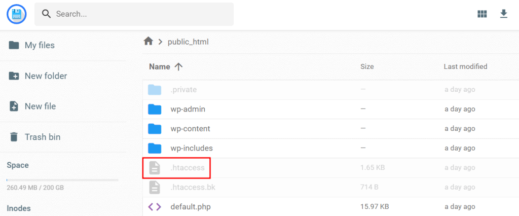 Il file .htaccess in public_html
