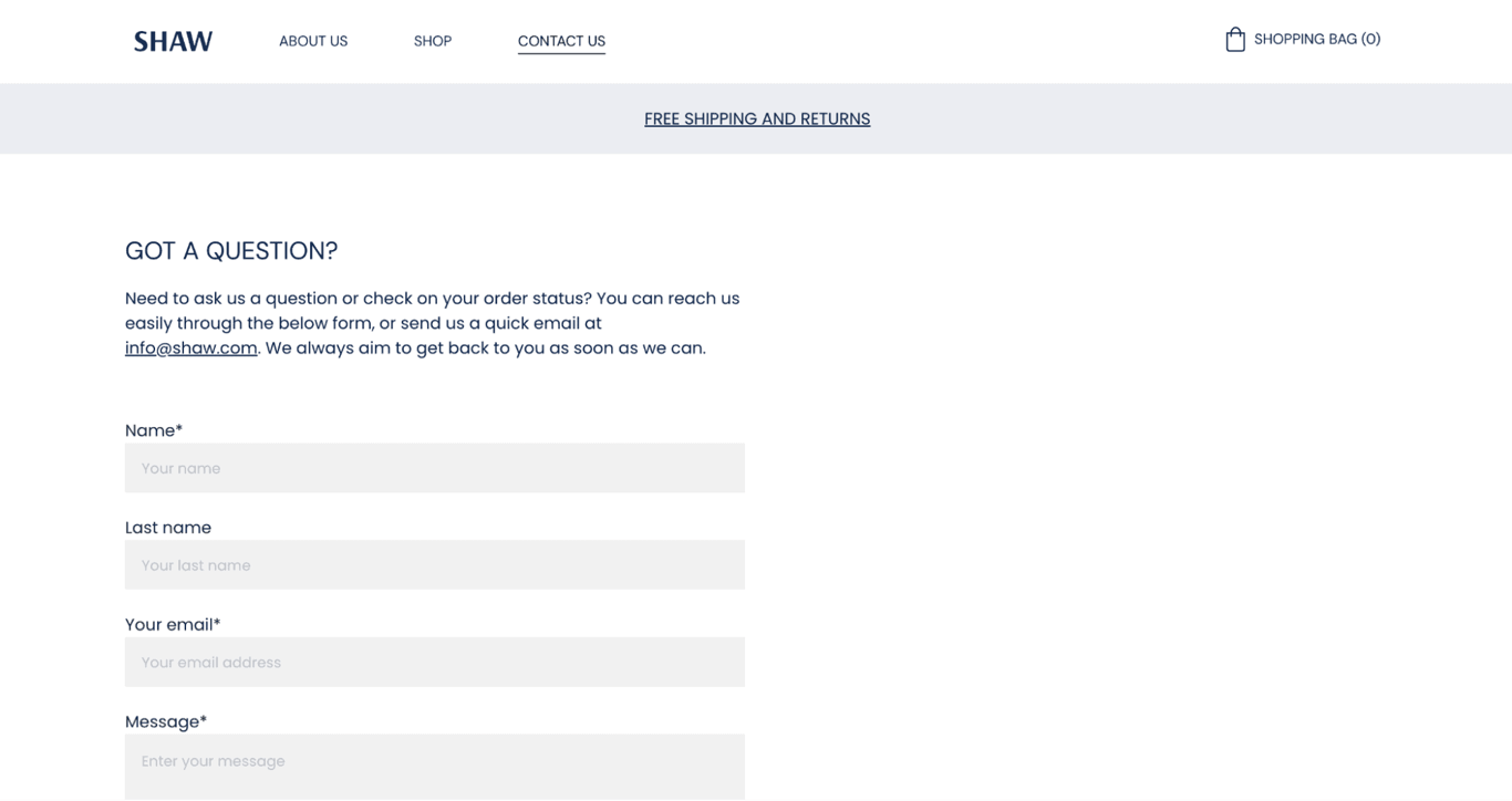 Esempio di una pagina dei contatti