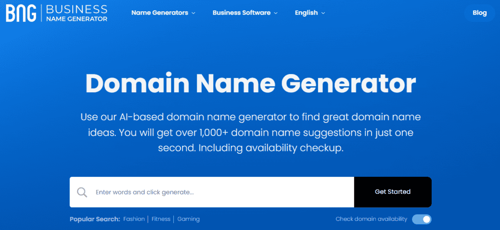 Landing page di Business Name Generator
