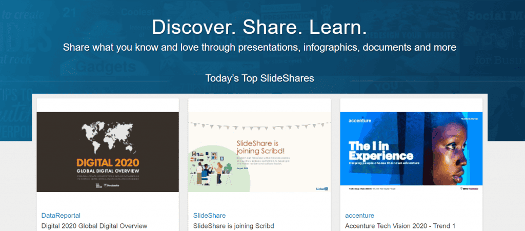 La homepage di Slideshare.net