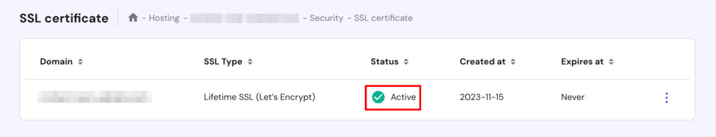 Certificato SSL attivo su hPanel