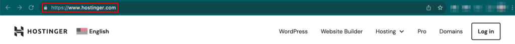 URL di Hostinger che mostra l'icona del lucchetto e il protocollo https