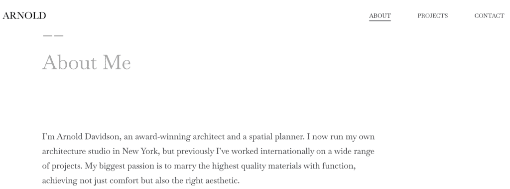 Template della pagina chi siamo di Arnold