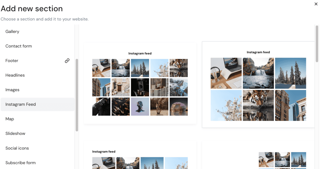 libreria delle sezioni del website builder