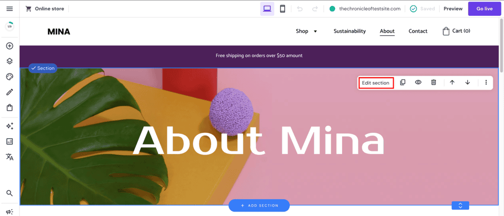 opzione modifica sezione del website builder
