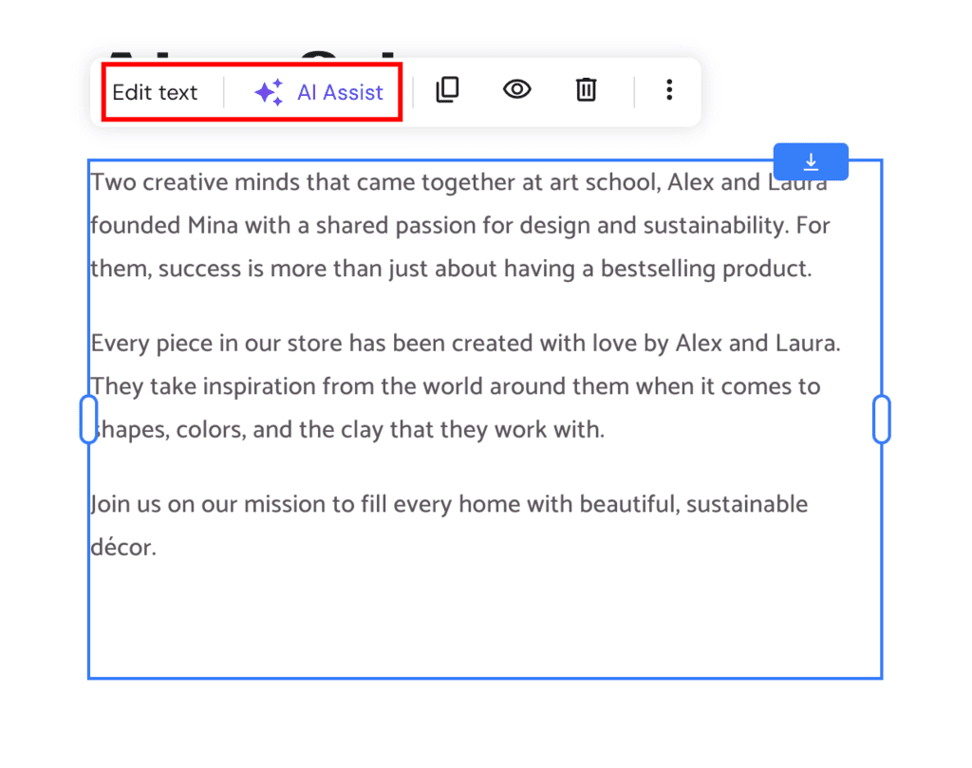editor del testo del website builder