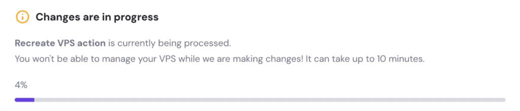 Barra di avanzamento per l'azione Ricrea VPS