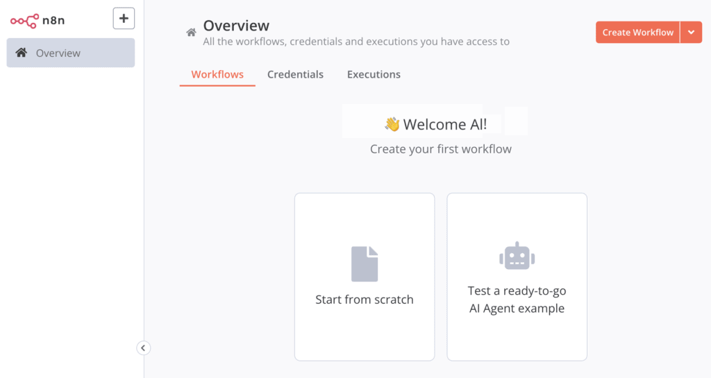 pagina della panoramica di n8n