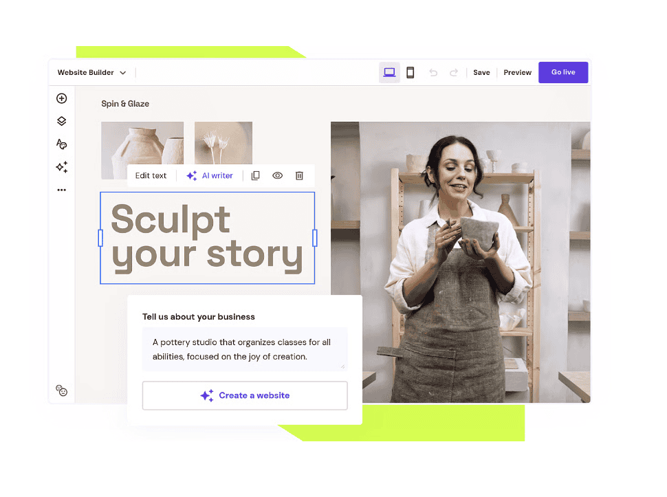 Mockup dell'editor del website builder di Hostinger