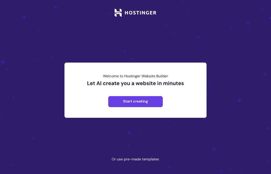 Schermata iniziale del website builder con AI di Hostinger