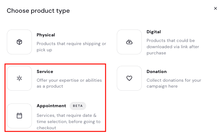 Pagina di aggiunta del tipo di prodotto nella gestione del negozio del website builder con AI di Hostinger