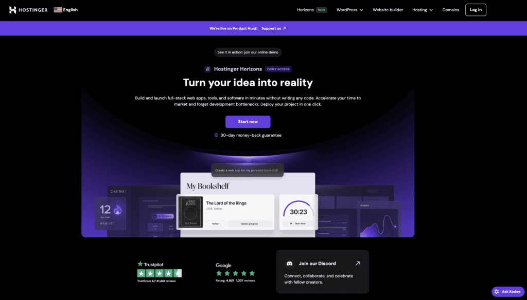 Landing page di Hostinger Horizons
