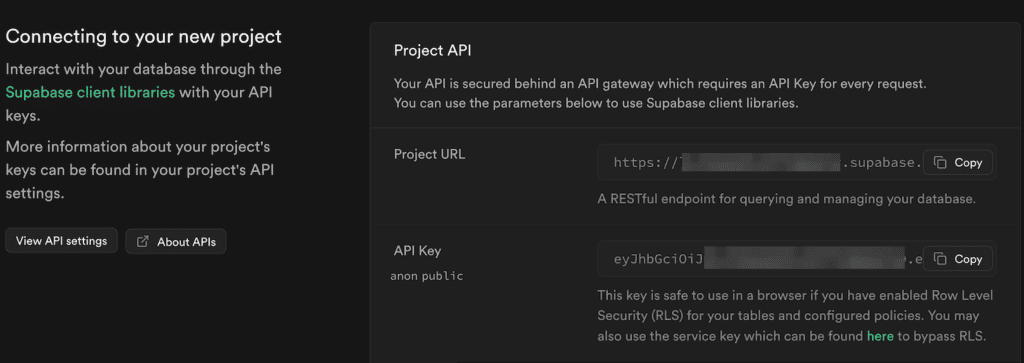Database delle credenziali di Supabase