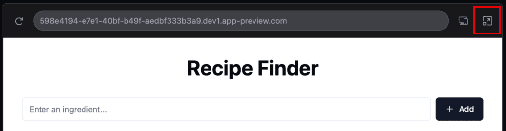L'anteprima della web app evidenzia la funzione per lo schermo intero