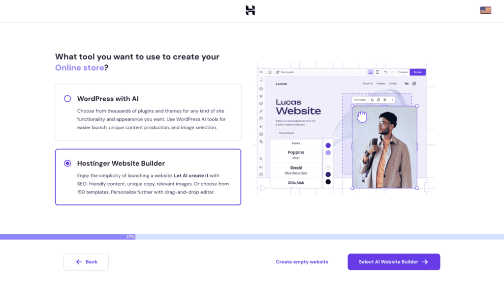 Flusso di onboarding per un nuovo sito web nell'hPanel
