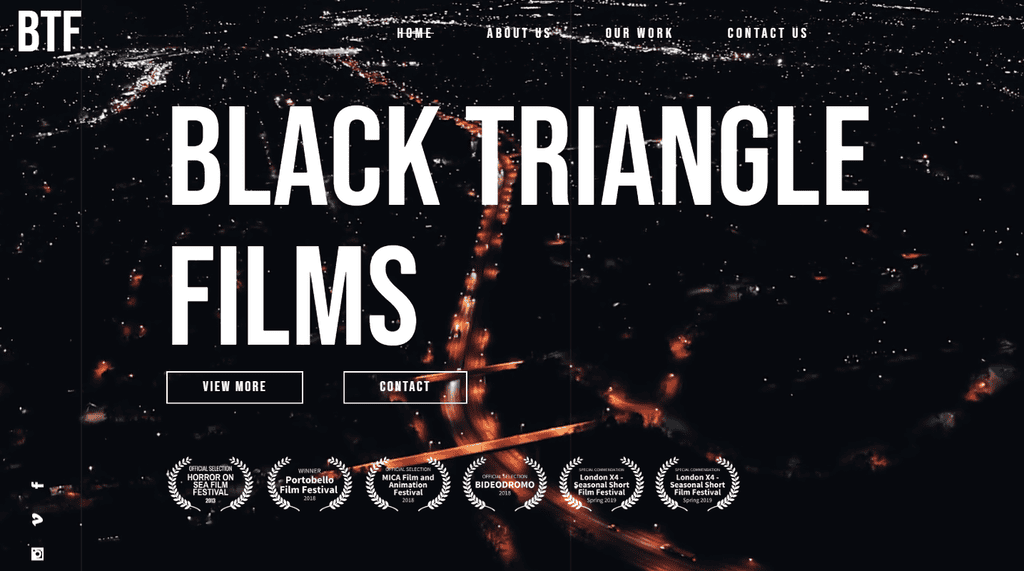 Homepage di Black Triangle Films, un cliente di Hostinger