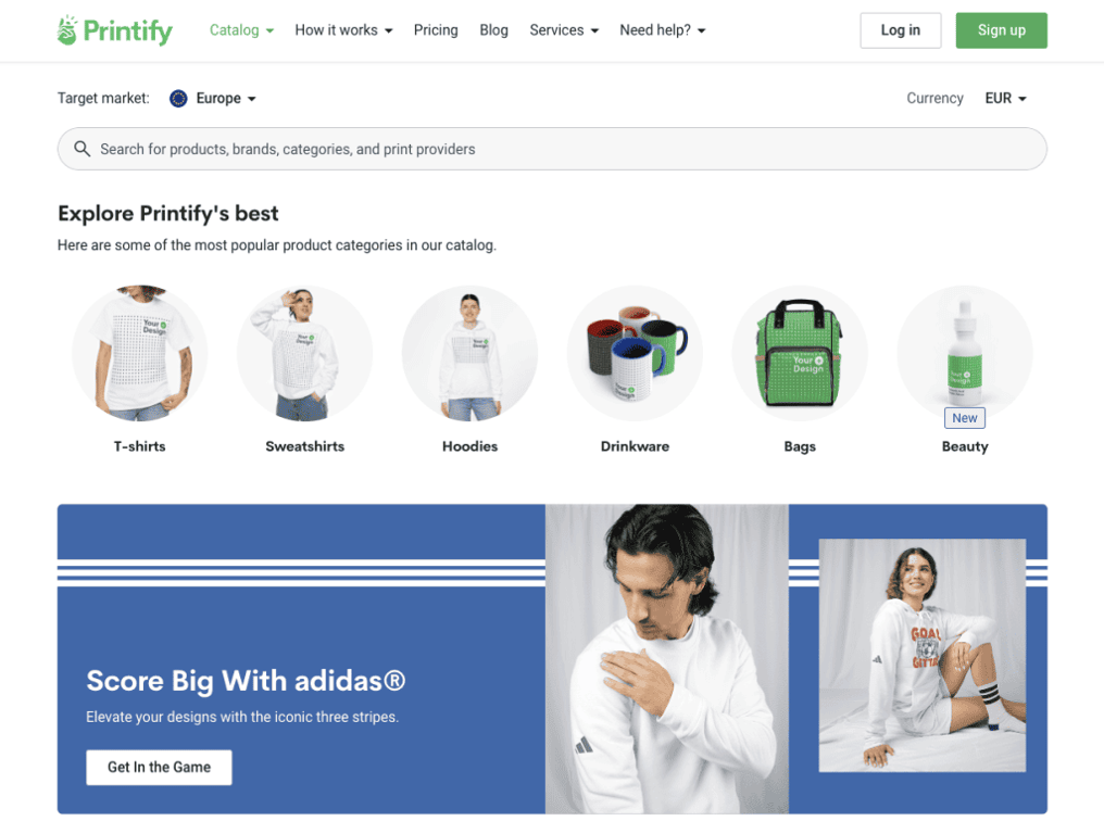 Esempio di una piattaforma di print on demand Printify