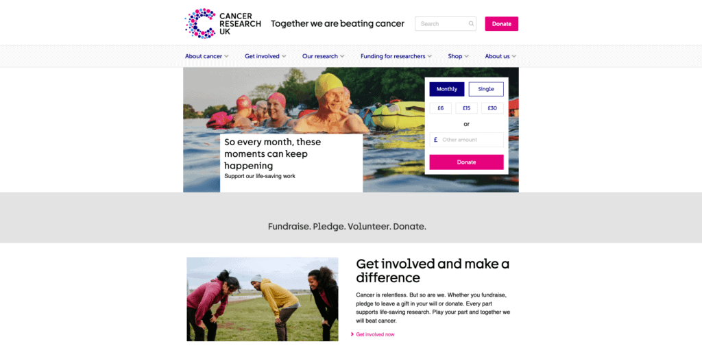 Homepage di Cancer Research UK