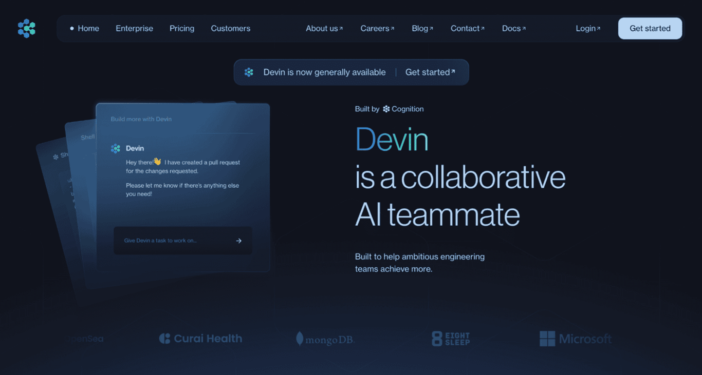 Landing page di Devin AI