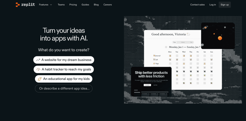 Landing page di Replit