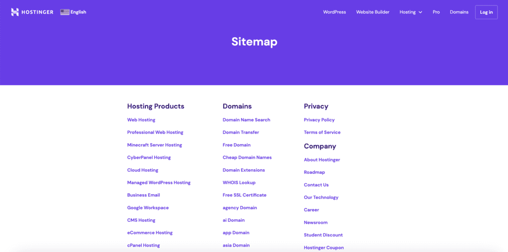 Sitemap del sito web di Hostinger