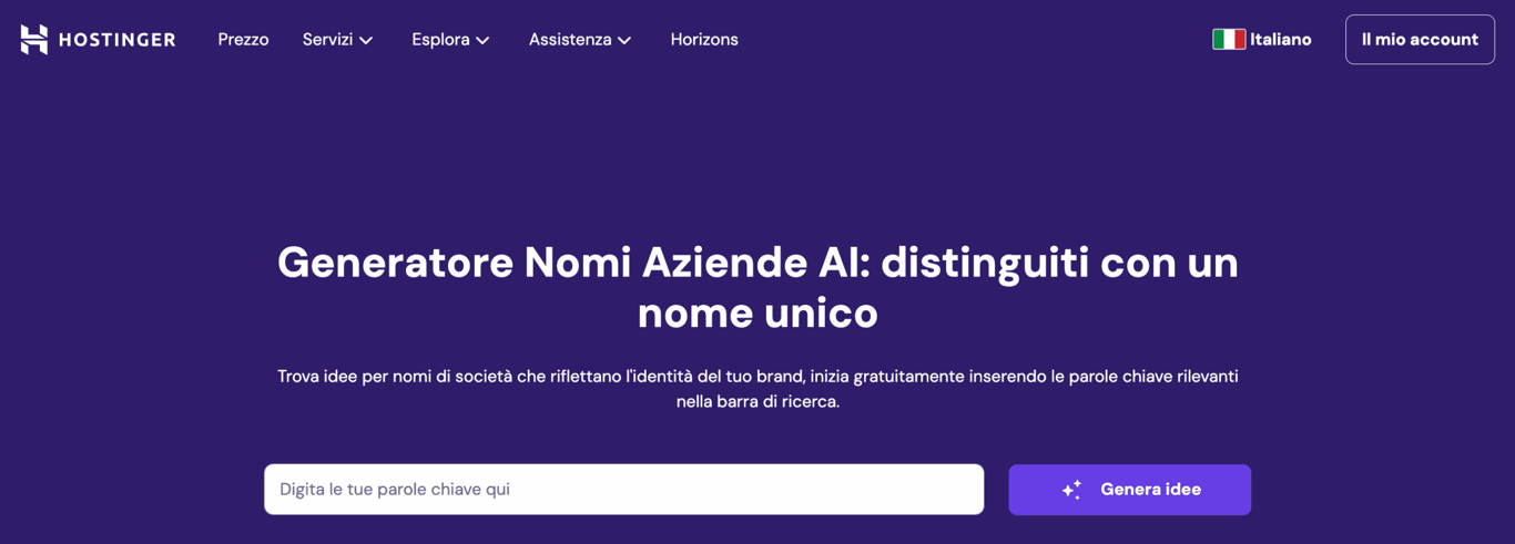 Generator di nomi di azendi di Hostinger