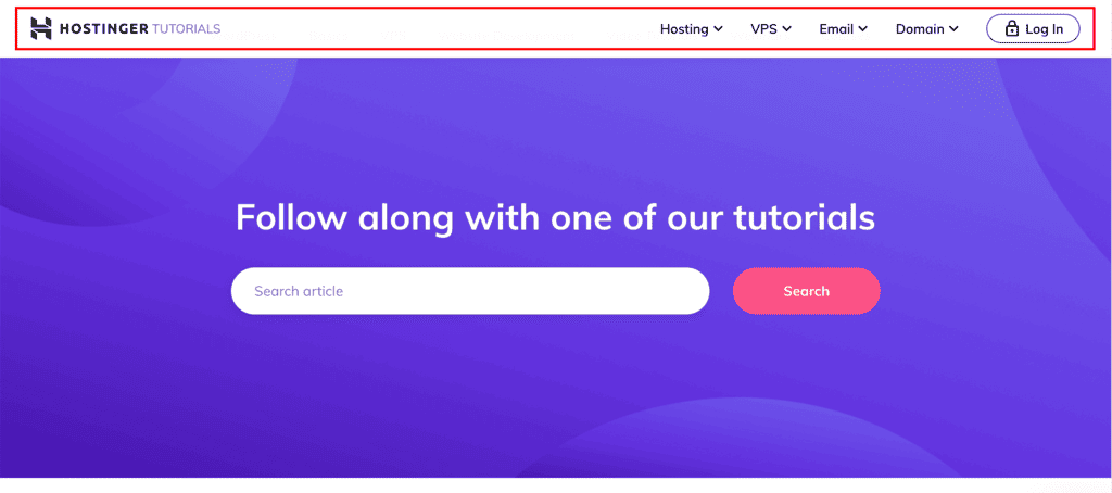 Navigazione globale dei Tutorial di Hostinger
