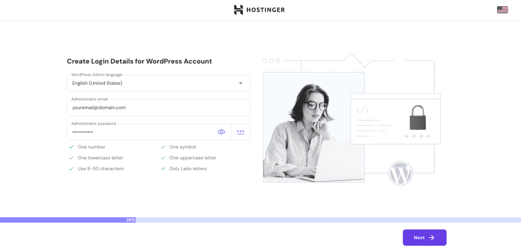 Processo dell'installazione di WordPress su Hostinger