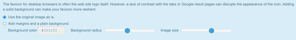 Opzioni di modifica delle favicon di Real Favicon Generator