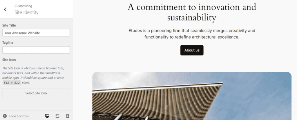 Menu Identità del sito nel Customizer di WordPress