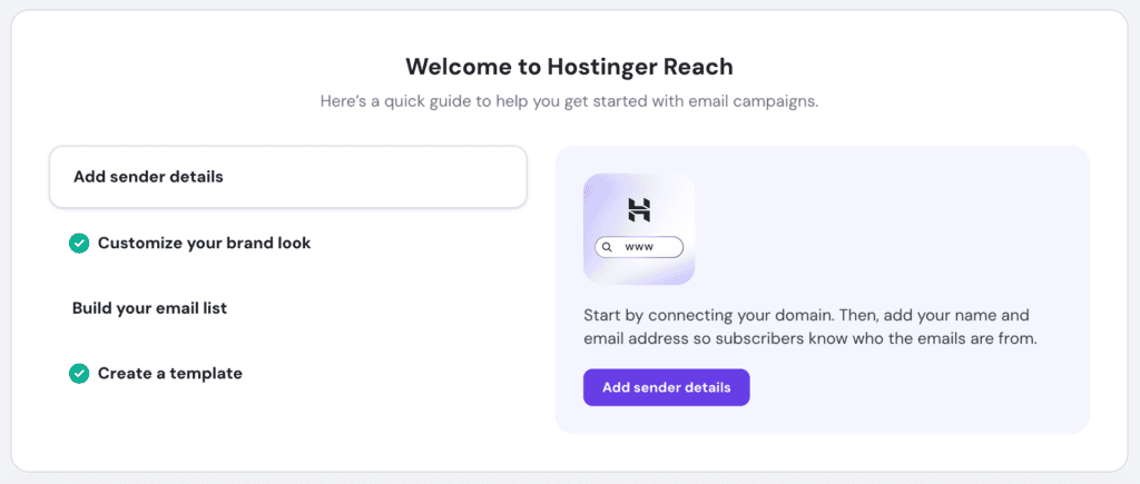 Dashboard di Hostinger Reach