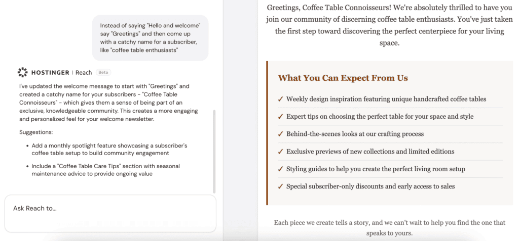 Email builder su Hostinger Reach