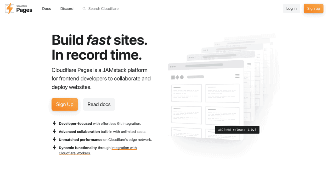 Landing page di Cloudflare Pages