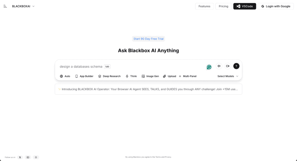 Landing page di Blackbox AI