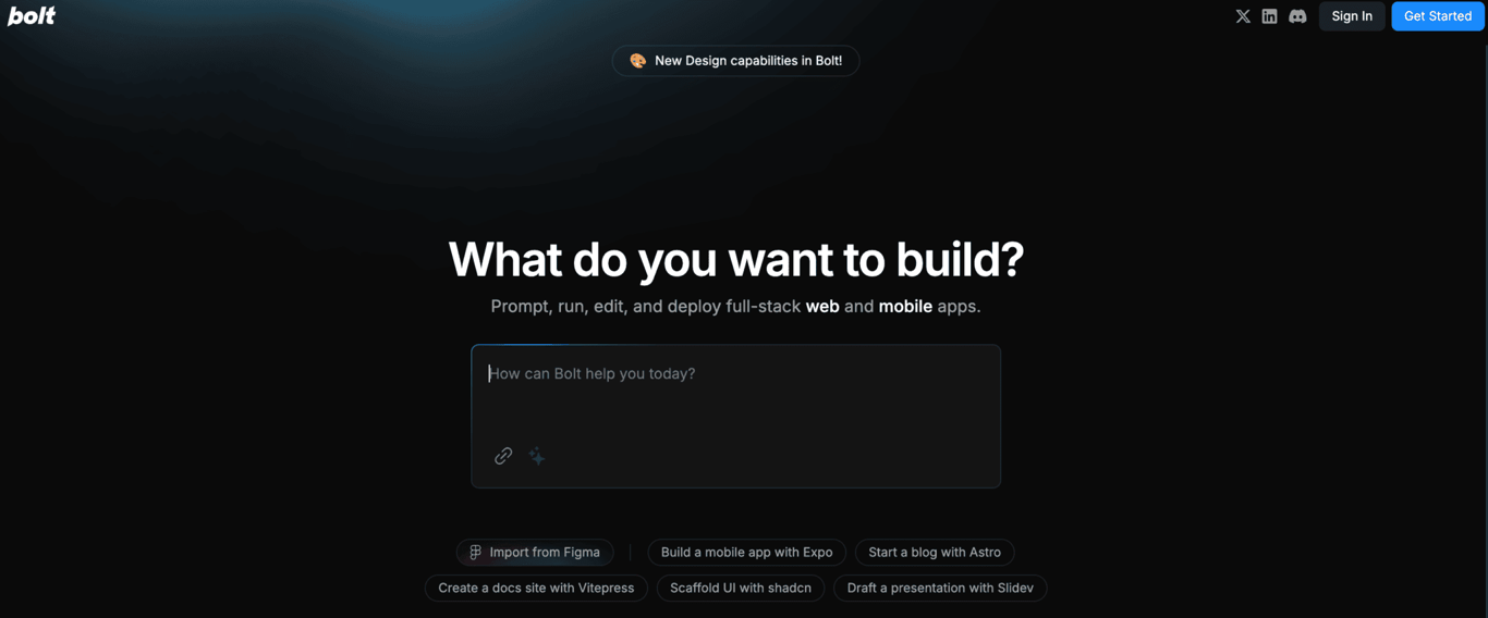 Homepage di Bolt