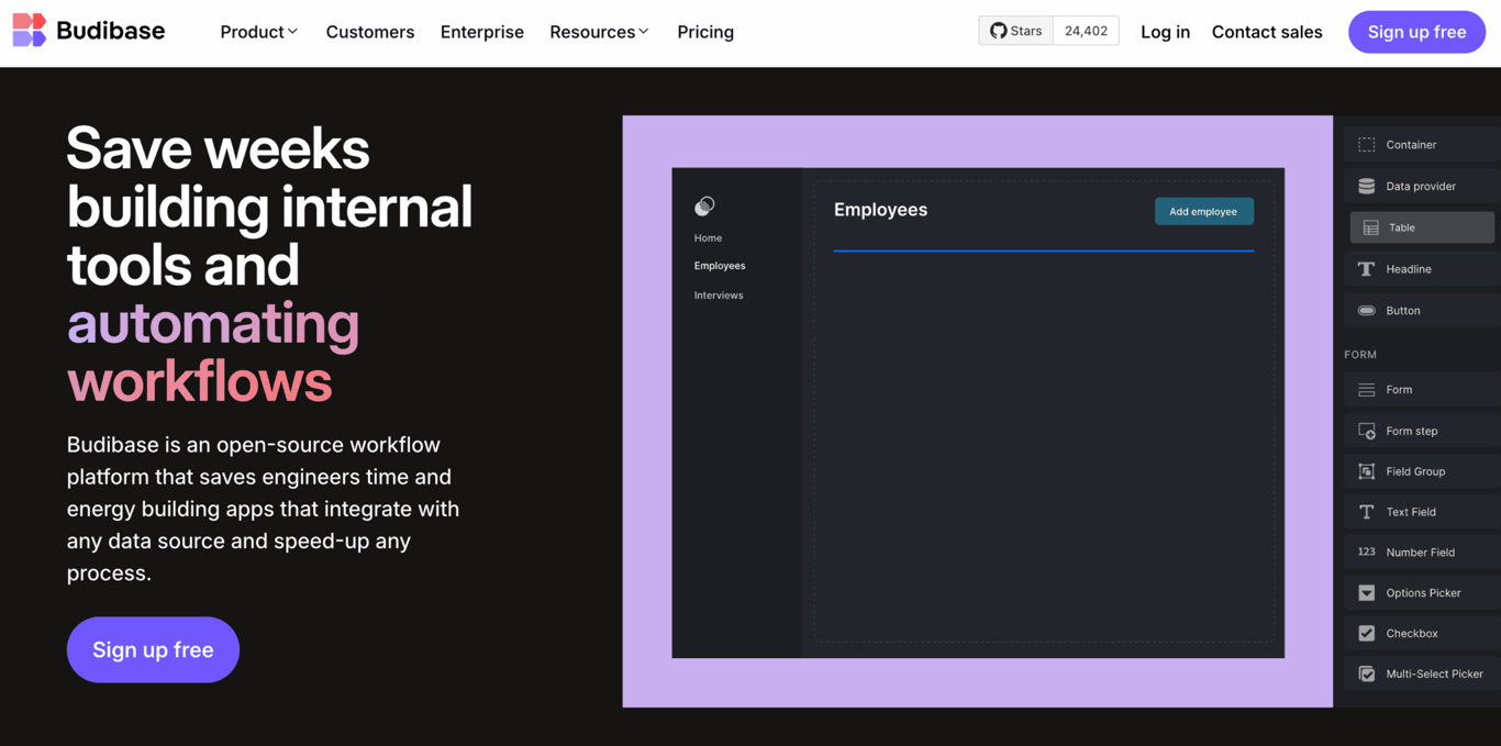 Homepage di Budibase