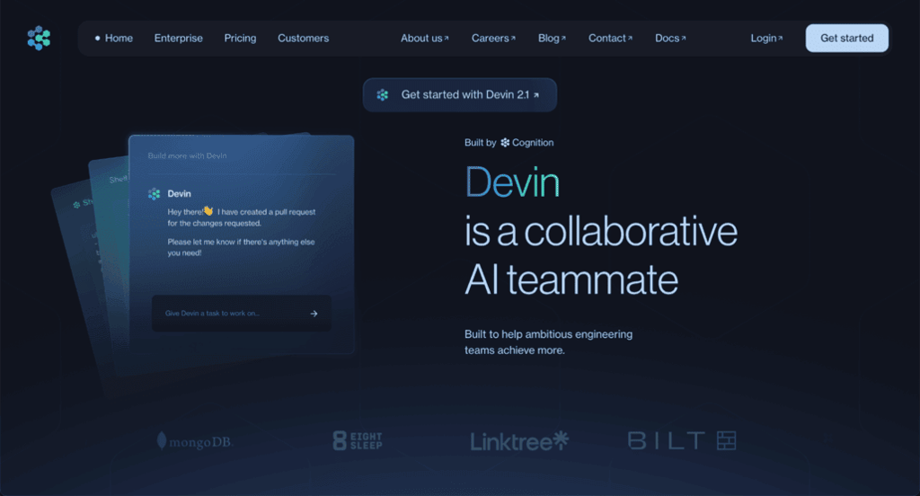 Homepage di Devin AI