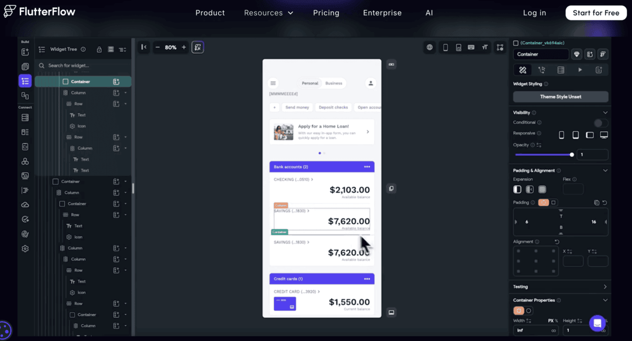 Homepage di FlutterFlow