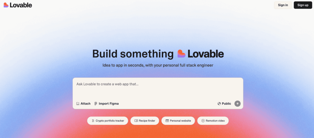 Homepage di Lovable