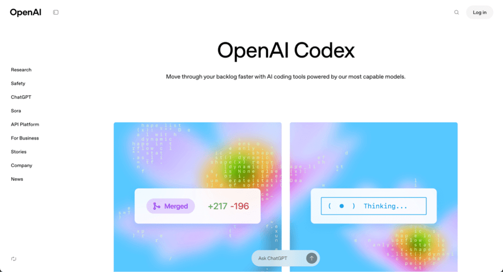Homepage di OpenAI Codex