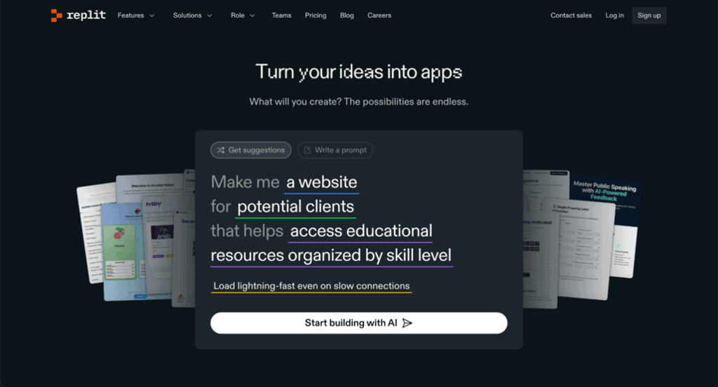Homepage di Replit