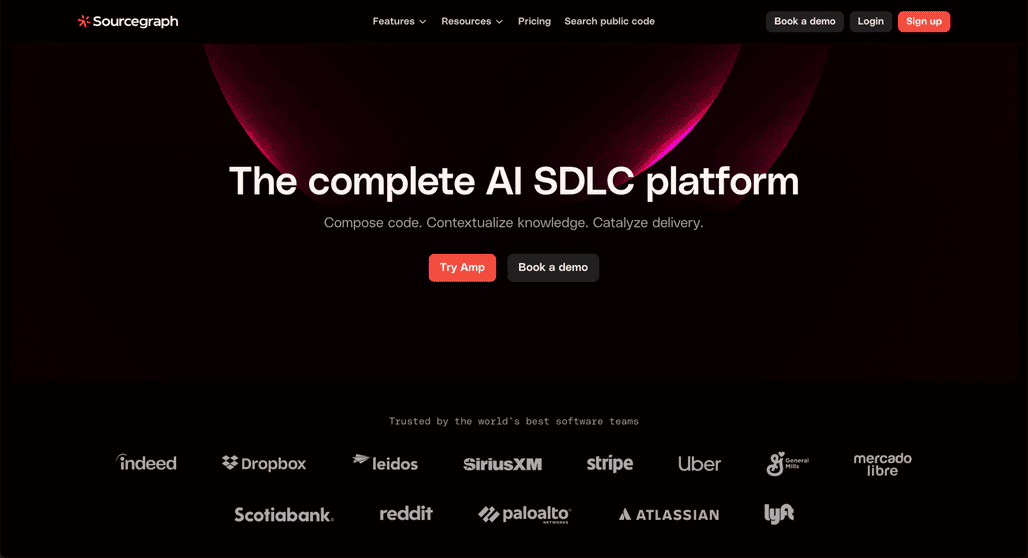 Homepage di Sourcegraph
