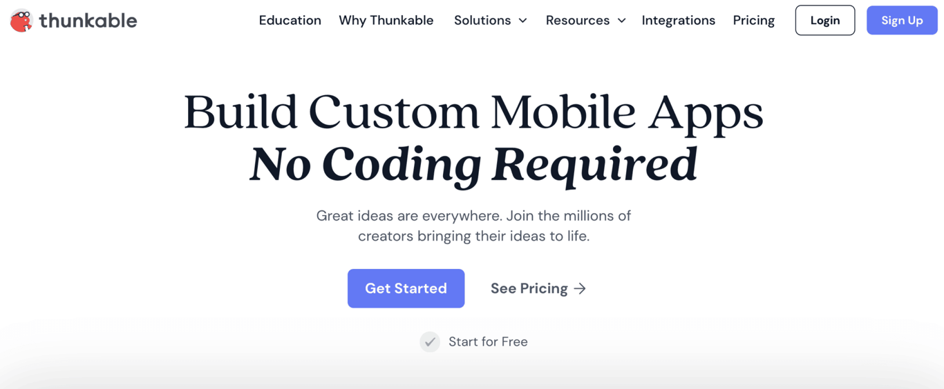 Homepage di Thunkable