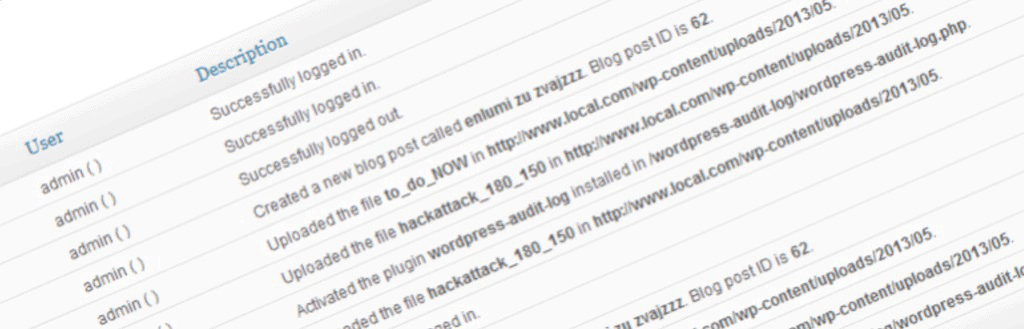 Schermata del registro di sicurezza di WP Audit