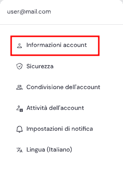 Menu a tendina dell'account di hPanel con il pulsante Informazioni account evidenziato