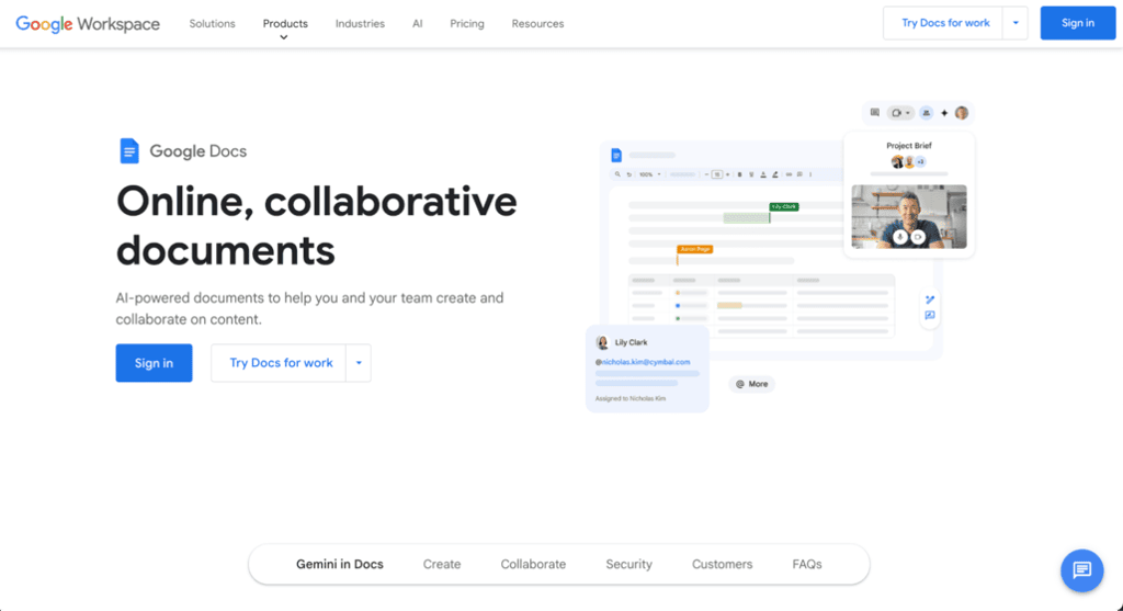 Landing page di Documenti Google