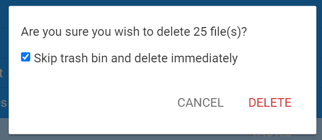 Richiesta di conferma dell'eliminazione nel file manager di Hostinger.