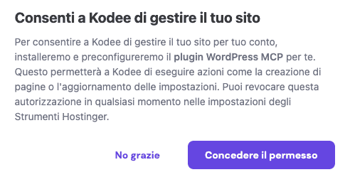 Kodee chiede il permesso per gestire WordPress